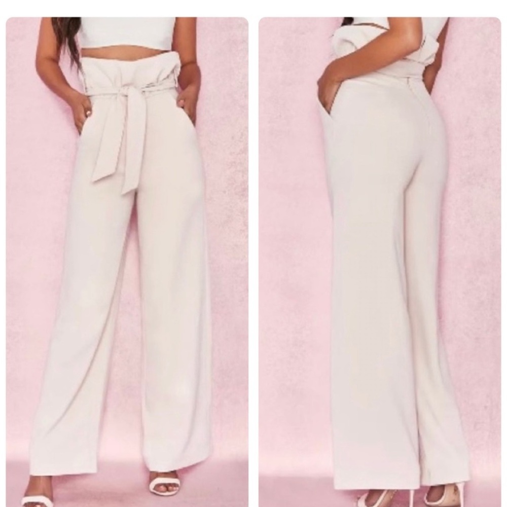House of CB London NOTTA High Rise Belted Wide Leg Crepe Pants Trousers Pink